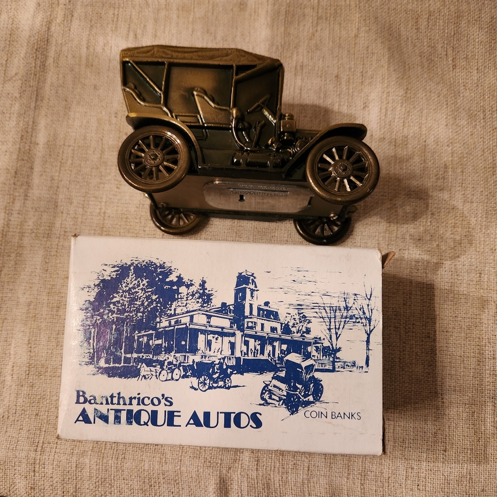 Banthrico Stanley Steamer Vintage Metal Coin Bank in Original Box $18